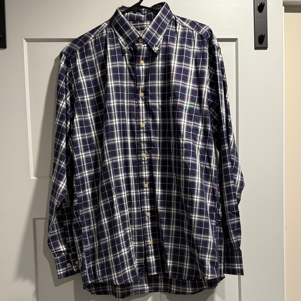 Burberry Men's Navy and White Plaid Shirt